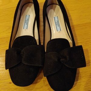 Prada black suede smoking loafers size 35.5